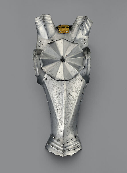 Shaffron of Philip I, Antoine van Ghindertaelen (Netherlandish, active Brussels, 1499–1519), Steel, copper alloy, gold, South Netherlandish, Brussels 