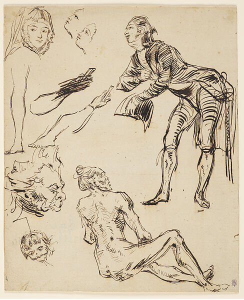Sketch after Goya's "Caprichos", Eugène Delacroix (French, Charenton-Saint-Maurice 1798–1863 Paris), Pen and brown ink on off-white laid paper, laid down 