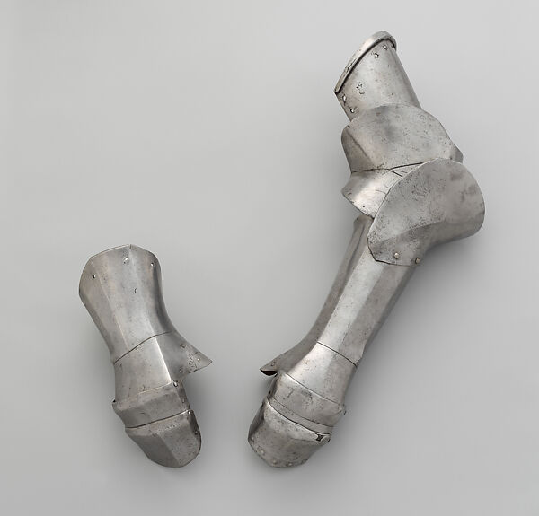 Right Gauntlet and Left Arm Defense for the Netherlandish Joust of Peace, Antoine van Ghindertaelen (Netherlandish, died 1520), Steel, South Netherlandish, Brussels 