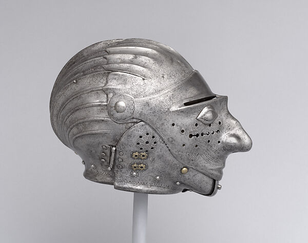 Armet, Attributed to Hans Seusenhofer (Austrian, Innsbruck, 1470/71–1555), Steel, copper alloy, Austrian, Innsbruck 