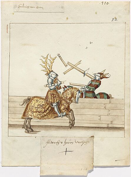 Italian Joust of Peace Between Freydal and Friedrich von Horn, Design for Freydal, Pen in brown and black ink with watercolor over black chalk and lead point on laid paper, South German 