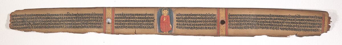 Buddha Offering Protection (Abhaya Mudra), Leaf from a dispersed Ashtasahasrika Prajnaparamita (Perfection of Wisdom) Manuscript, Ink and color on palm leaf, India (Bihar or West Bengal)