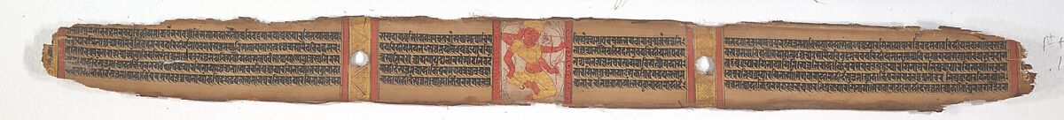 Dancing Female Goddess, Firing an Arrow from Her Bow and Holding an Elephant Goad ", Leaf from a dispersed Ashtasahasrika Prajnaparamita (Perfection of Wisdom) Manuscript, Ink and color on palm leaf, India (Bihar or West Bengal)