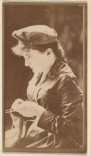 [Actress with hat, knitting], from the Actors and Actresses series (N150b) issued by Duke Sons & Co. to promote Duke Cigarettes, Issued by W. Duke, Sons &amp; Co. (New York and Durham, N.C.), Albumen photograph 
