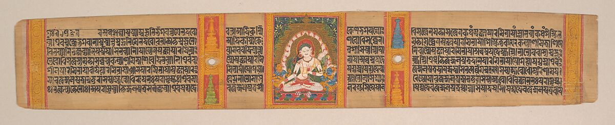 White Tara, Folio from a dispersed Ashtasahasrika Prajnaparamita (Perfection of Wisdom) Manuscript, Mahavihara Master, Opaque watercolor on palm leaf, India (Bengal) or Bangladesh