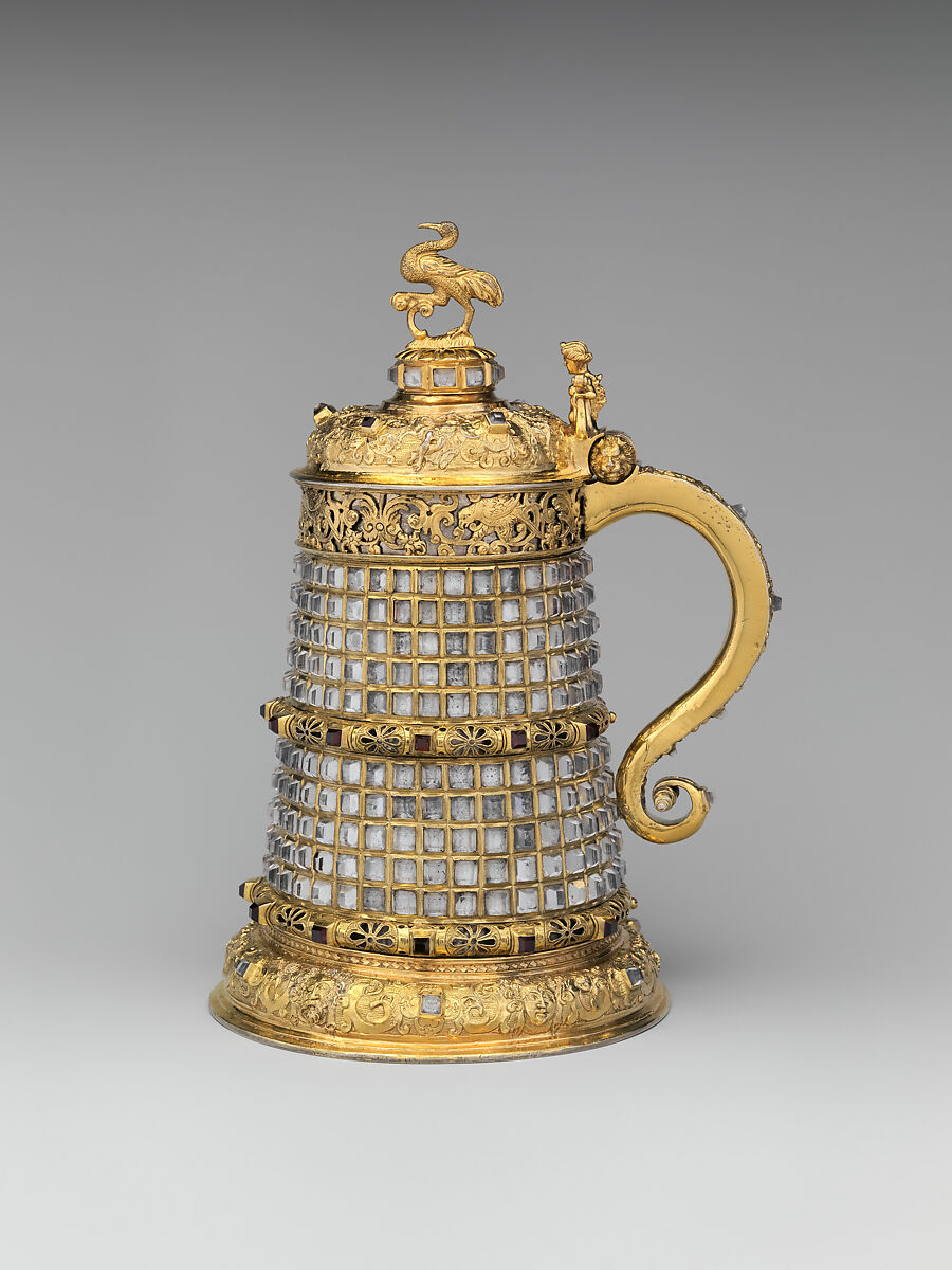 Tankard, Silver: gilded, cast, embossed, engraved, and chased; rock crystal, garnets, Bohemian, Prague (Czech Republic) 