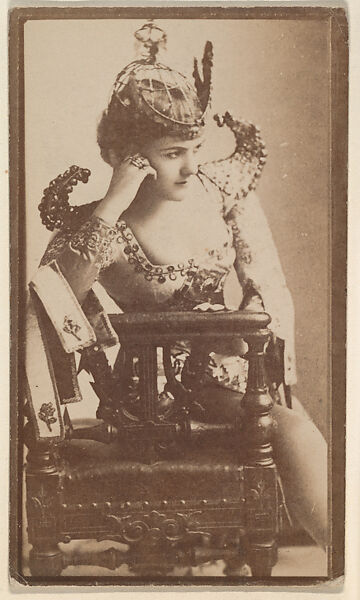 [Actress seated in chair leaning on right hand], from the Actors and Actresses series (N150b) issued by Duke Sons & Co. to promote Duke Cigarettes, Issued by W. Duke, Sons &amp; Co. (New York and Durham, N.C.), Albumen photograph