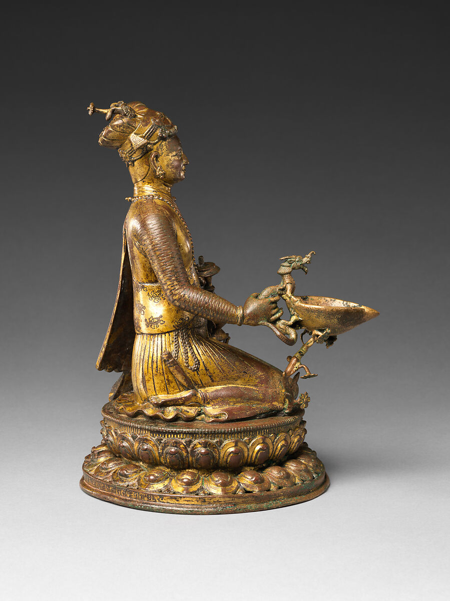 Lamp Bearer, Presumed Portrait of a Nobleman, Gilt-copper alloy, Nepal