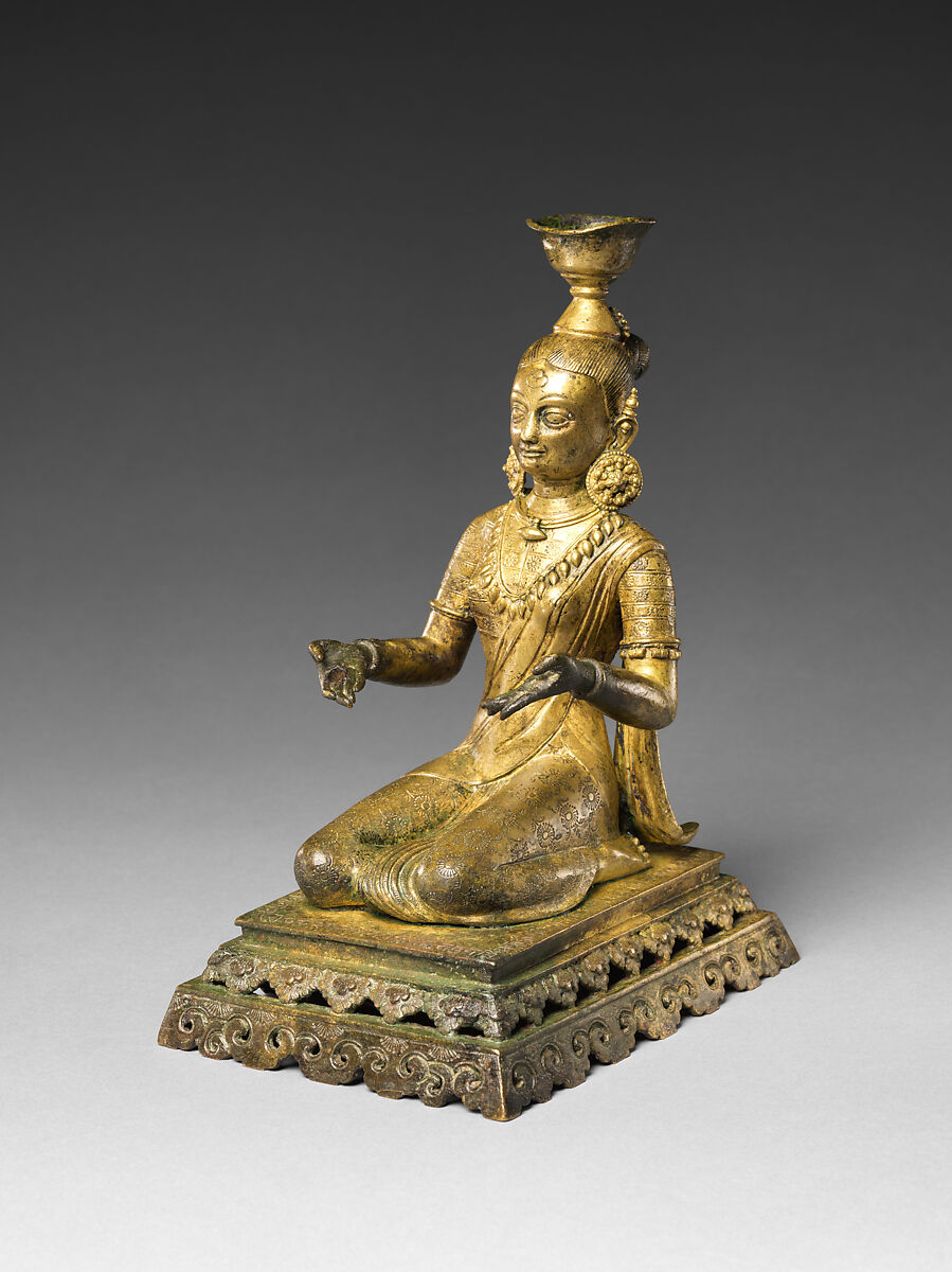 Lamp Bearer, Presumed Portrait of Lady Bharamayi, Gilt-copper alloy, Nepal