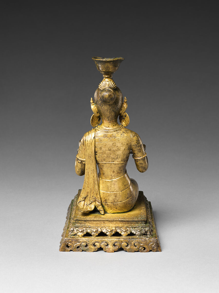 Lamp Bearer, Presumed Portrait of Lady Bharamayi, Gilt-copper alloy, Nepal