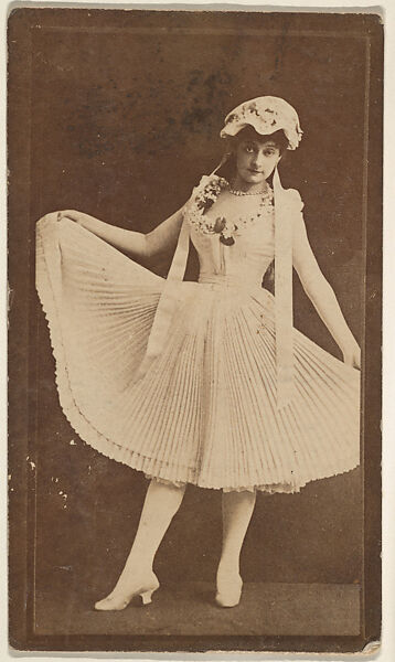[Actress in dance pose with pleated skirt], from the Actors and Actresses series (N150b) issued by Duke Sons & Co. to promote Duke Cigarettes, Issued by W. Duke, Sons &amp; Co. (New York and Durham, N.C.), Albumen photograph 