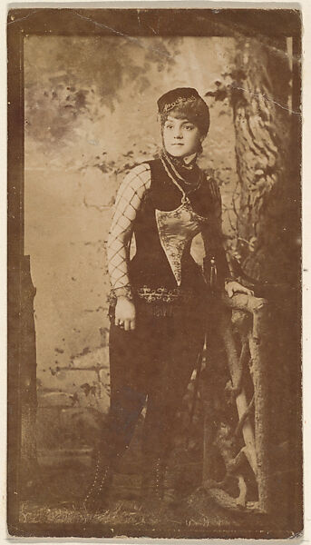 [Actress leaning on gate with background], from the Actors and Actresses series (N150b) issued by Duke Sons & Co. to promote Duke Cigarettes, Issued by W. Duke, Sons &amp; Co. (New York and Durham, N.C.), Albumen photograph 