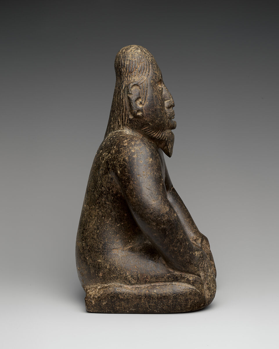 Kneeling bearded figure, Olmec artist(s), Serpentine, pigment, Olmec