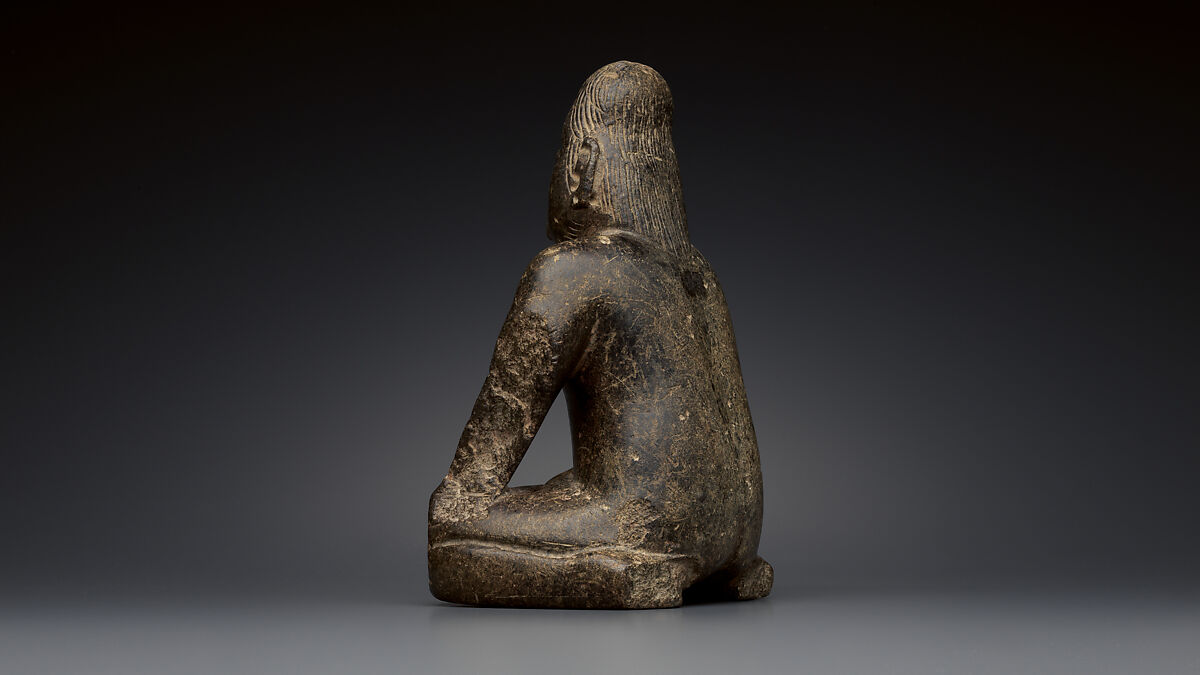 Kneeling bearded figure, Olmec artist(s), Serpentine, pigment, Olmec