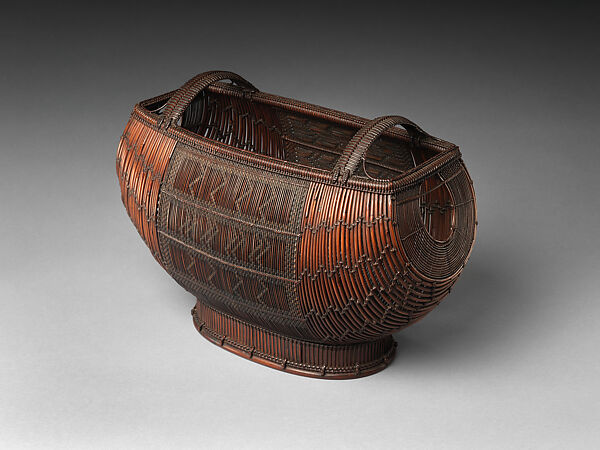 Flower Basket (Hanakago), Sakaguchi Sōsai (Japanese, active mid-20th century), Smoked dwarf and timber bamboo, rattan, and lacquer, Japan 