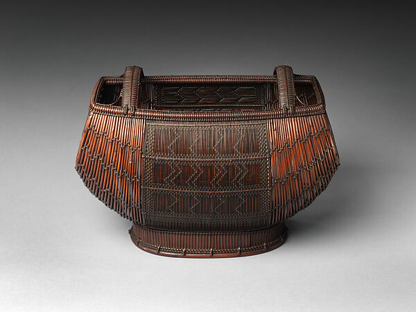 Flower Basket (Hanakago), Sakaguchi Sōsai (Japanese, active mid-20th century), Smoked dwarf and timber bamboo, rattan, and lacquer, Japan