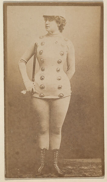 [Actress in costume with buttons holding guitar], from the Actors and Actresses series (N150b) issued by Duke Sons & Co. to promote Duke Cigarettes, Issued by W. Duke, Sons &amp; Co. (New York and Durham, N.C.), Albumen photograph 