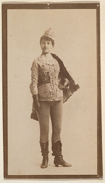 [Actress in costume with boots], from the Actors and Actresses series (N150b) issued by Duke Sons & Co. to promote Duke Cigarettes, Issued by W. Duke, Sons &amp; Co. (New York and Durham, N.C.), Albumen photograph 