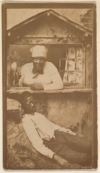 [Woman at window with sleeping man below], from the Sunny South Series (N157) issued by Duke Sons & Co., Issued by W. Duke, Sons &amp; Co. (New York and Durham, N.C.), Albumen photograph 