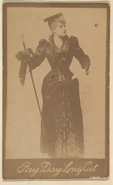 [Actress with walking stick], from the Actors and Actresses series (N150b) issued by Duke Sons & Co. to promote Duke Cigarettes, Issued by W. Duke, Sons &amp; Co. (New York and Durham, N.C.), Albumen photograph 