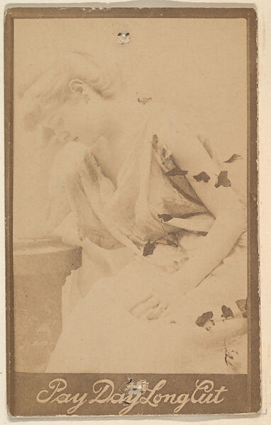[Actress in costume leaning on elbow], from the Actors and Actresses series (N150b) issued by Duke Sons & Co. to promote Duke Cigarettes, Issued by W. Duke, Sons &amp; Co. (New York and Durham, N.C.), Albumen photograph 
