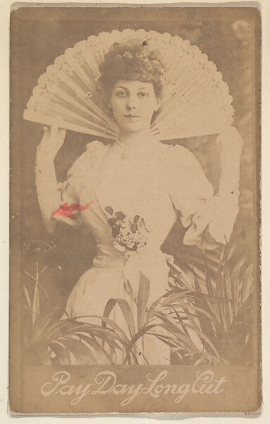 [Actress holding open fan behind head], from the Actors and Actresses series (N150b) issued by Duke Sons & Co. to promote Duke Cigarettes, Issued by W. Duke, Sons &amp; Co. (New York and Durham, N.C.), Albumen photograph 