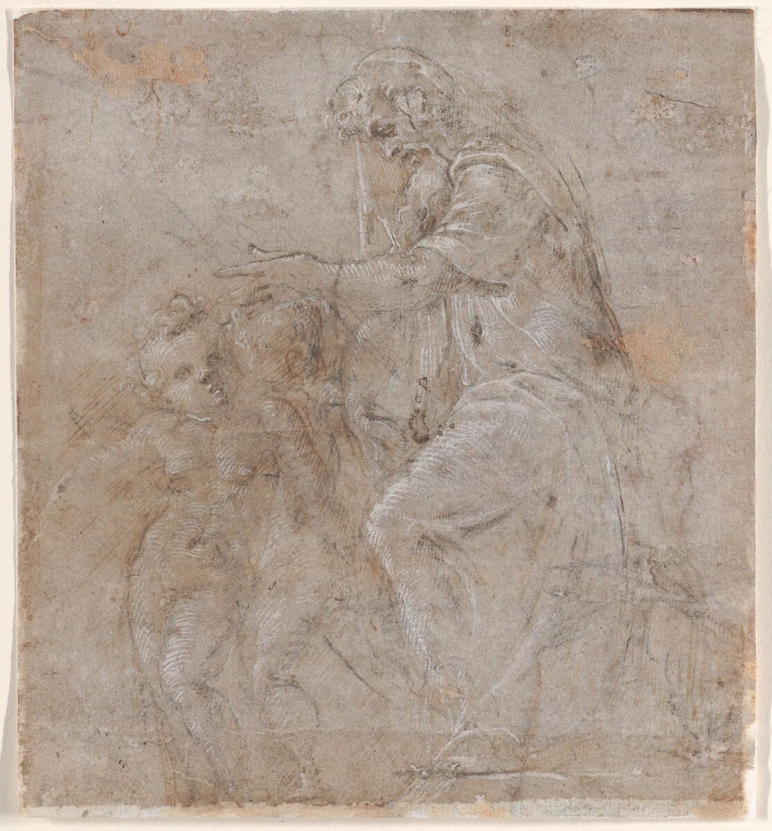 St. Joseph with the Christ Child and St. John the Baptist, Circle of Filippino Lippi (Italian, Prato ca. 1457–1504 Florence), Pen and brown ink, heightened with white on prepared paper 