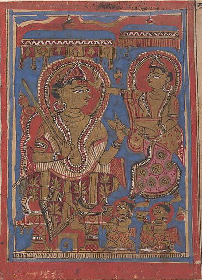 King Siddharta Being Anointed: Folio from a Kalpasutra Manuscript, Ink, opaque watercolor, and gold on paper, India (Gujarat) 