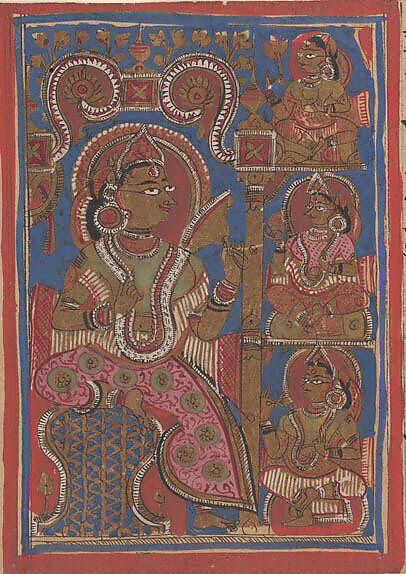 Queen Trisala's Joy (at the Confirmation of Her Conception): Folio from a Kalpasutra Manuscript, Ink, opaque watercolor, and gold on paper, India (Gujarat) 