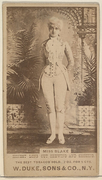 Miss Blake from the Actresses, Celebrities, and Children series (N151) issued by Duke Sons & Co. to promote Duke Cigarettes, Issued by W. Duke, Sons &amp; Co. (New York and Durham, N.C.), Albumen photograph 