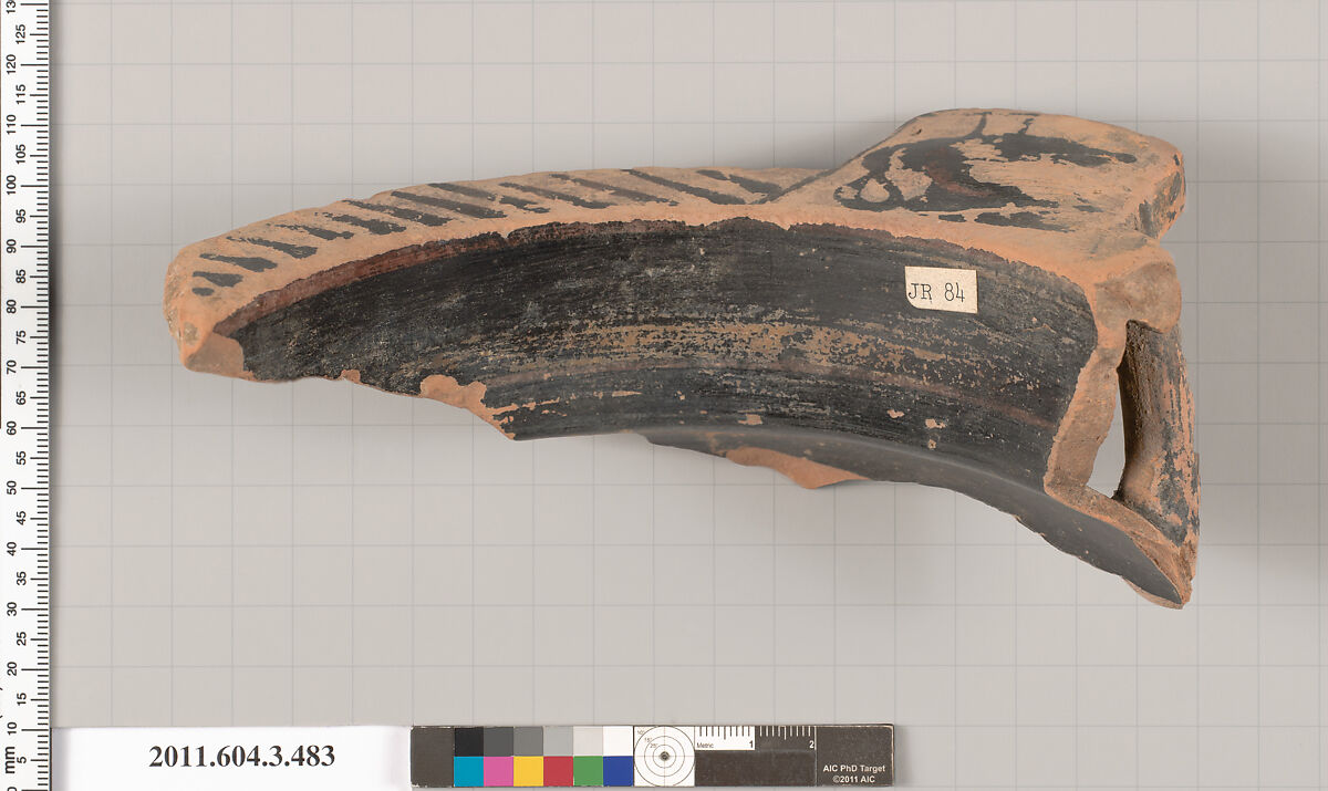 Terracotta fragment of a column-krater (bowl for mixing wine and water), Terracotta, Greek, Attic