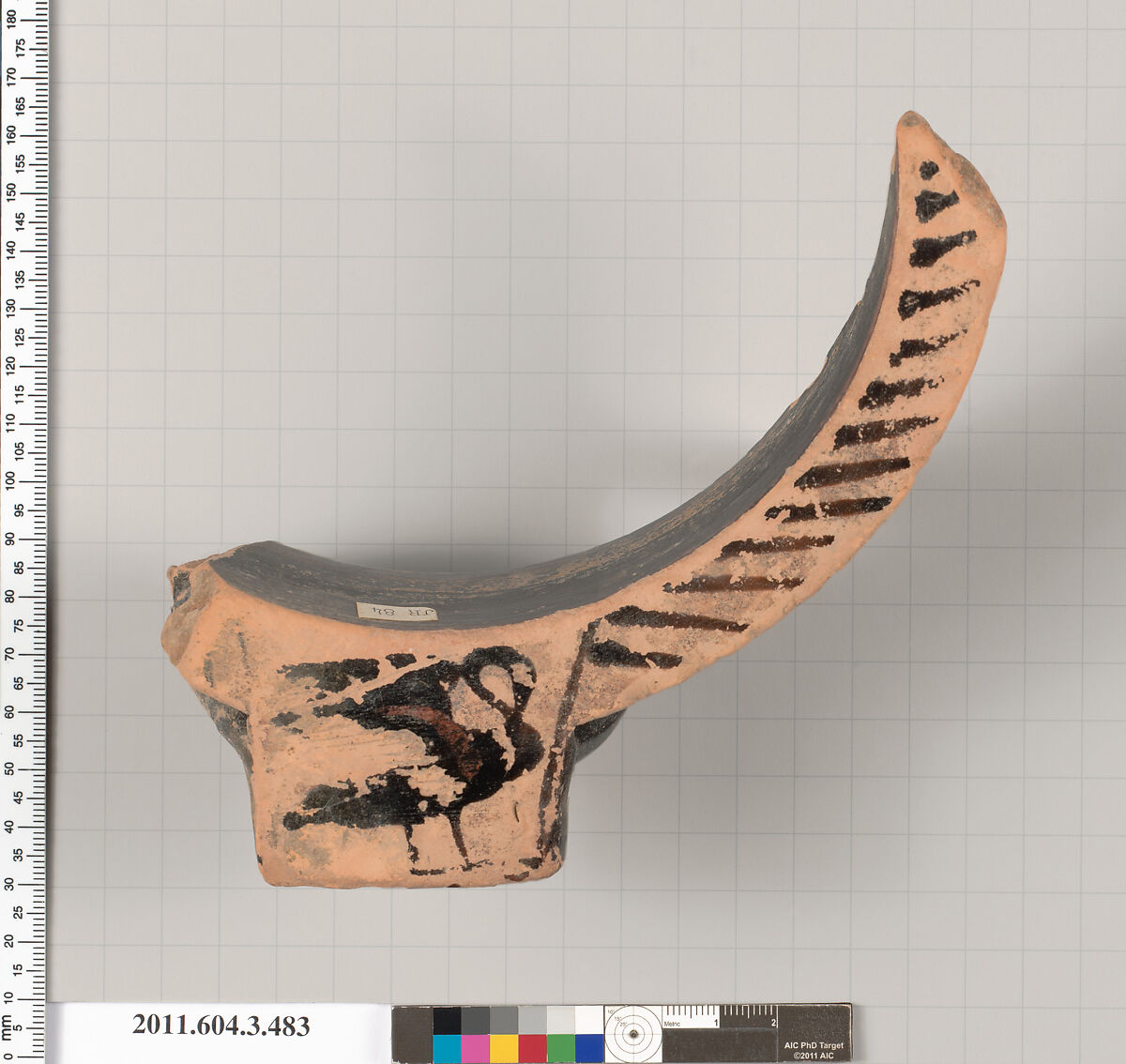 Terracotta fragment of a column-krater (bowl for mixing wine and water), Terracotta, Greek, Attic
