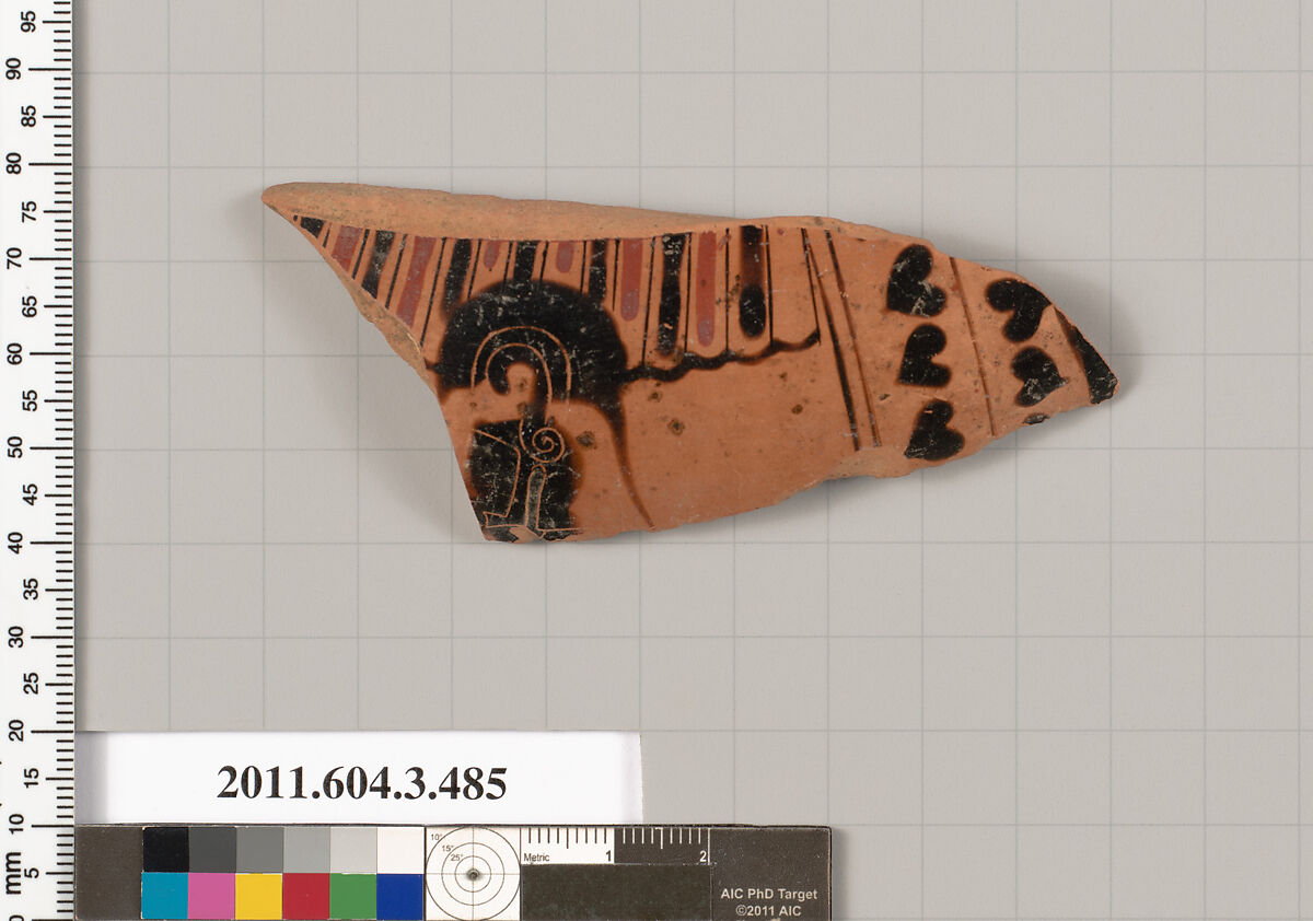Terracotta fragment of a column-krater (bowl for mixing wine and water), Terracotta, Greek, Attic 