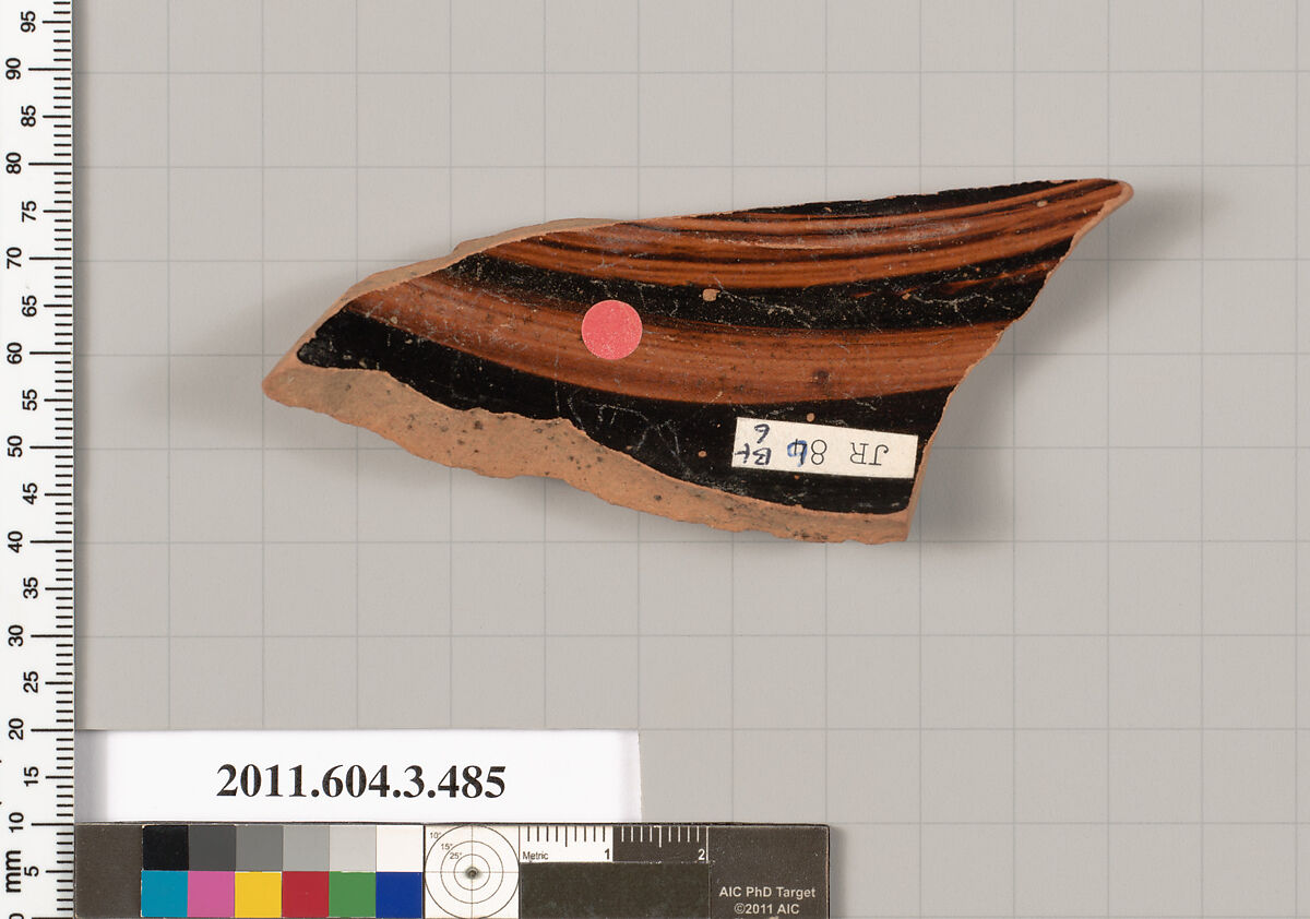 Terracotta fragment of a column-krater (bowl for mixing wine and water), Terracotta, Greek, Attic