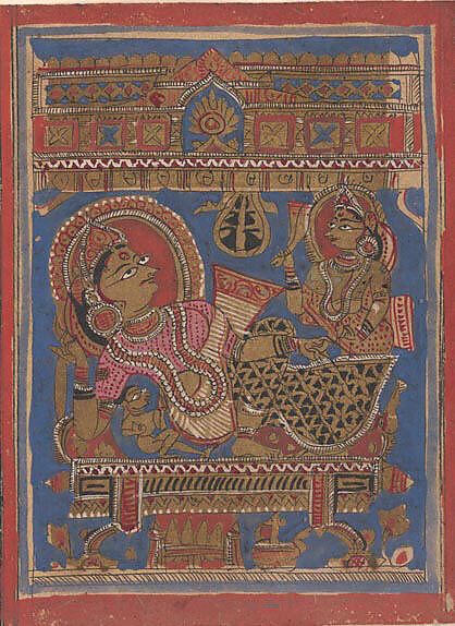 Mahavira's Birth ?; Page from a Dispersed Kalpa Sutra (Jain Book of Rituals), Ink, opaque watercolor, and gold on paper, India (Gujarat) 