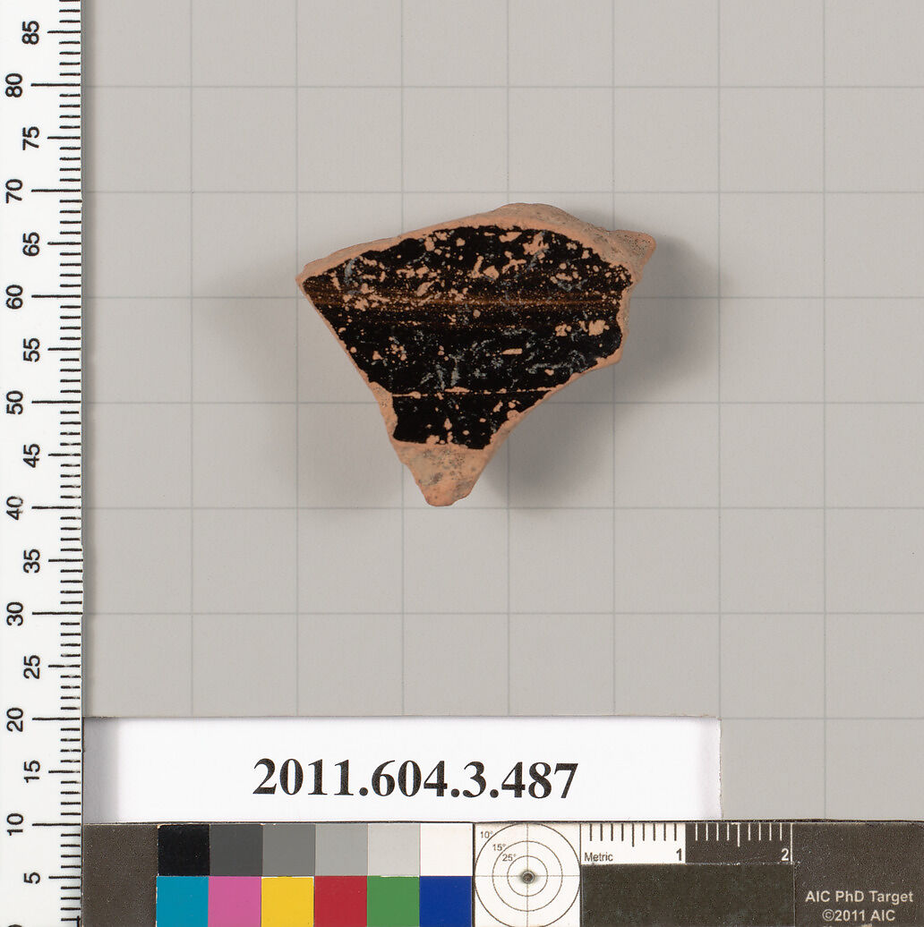 Terracotta fragment of a column-krater (bowl for mixing wine and water), Terracotta, Greek, Attic