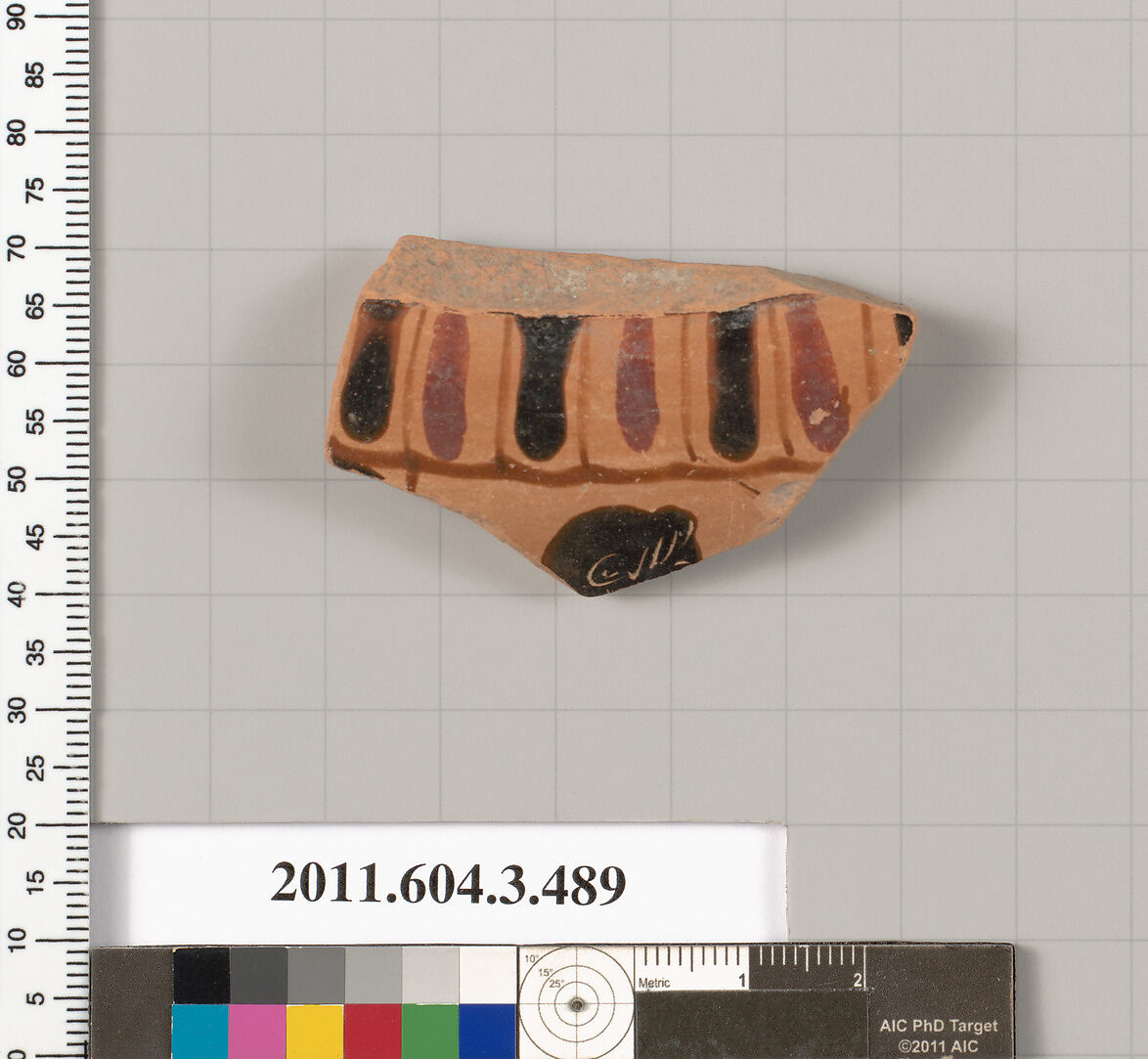 Terracotta fragment of a column-krater (bowl for mixing wine and water), Terracotta, Greek, Attic 