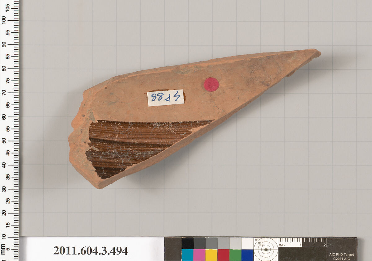 Terracotta fragment of a column-krater (bowl for mixing wine and water), Terracotta, Greek, Attic