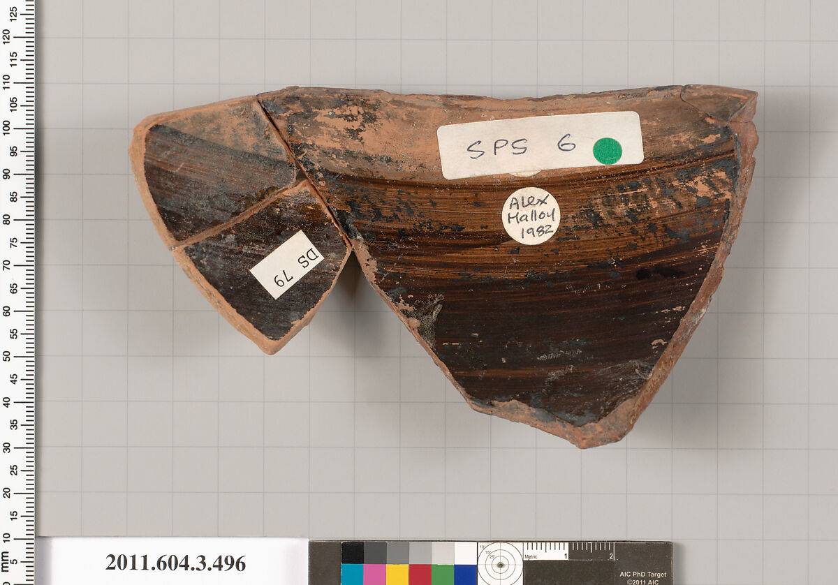 Terracotta fragment of a column-krater (bowl for mixing wine and water), Terracotta, Greek, Attic