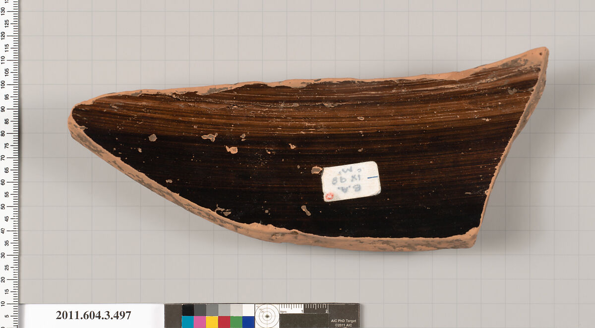 Terracotta fragment of a column-krater (bowl for mixing wine and water), Terracotta, Greek, Attic