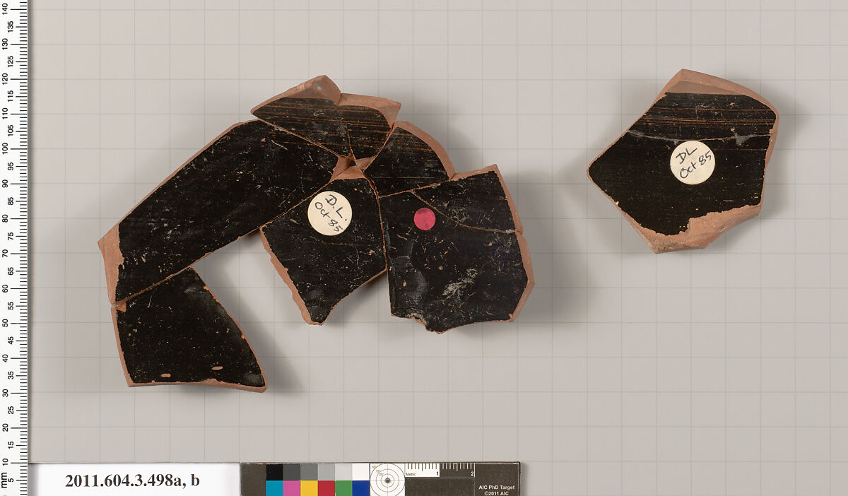 Terracotta fragments of a column-krater (bowl for mixing wine and water), Terracotta, Greek, Attic