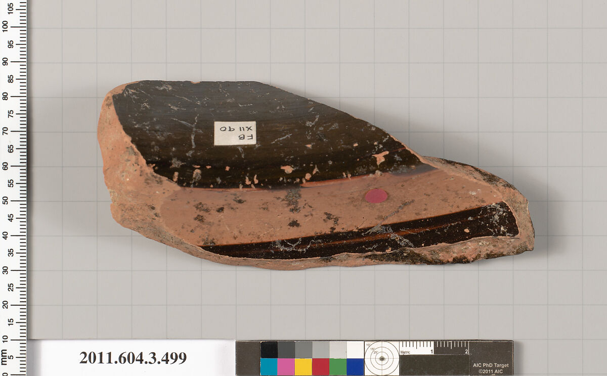 Terracotta fragment of a column-krater (bowl for mixing wine and water), Terracotta, Greek, Attic
