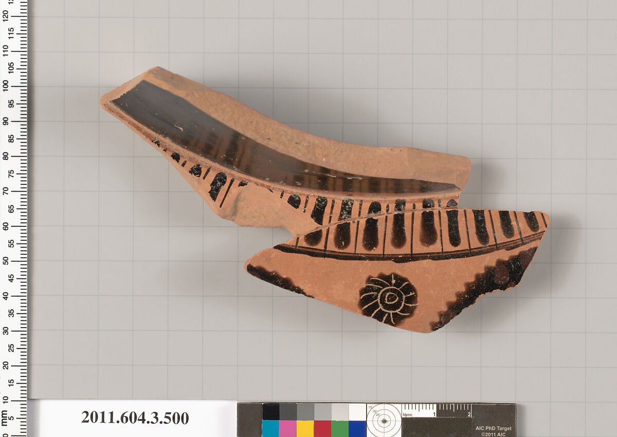 Terracotta fragment of a column-krater (bowl for mixing wine and water), Terracotta, Greek, Attic 