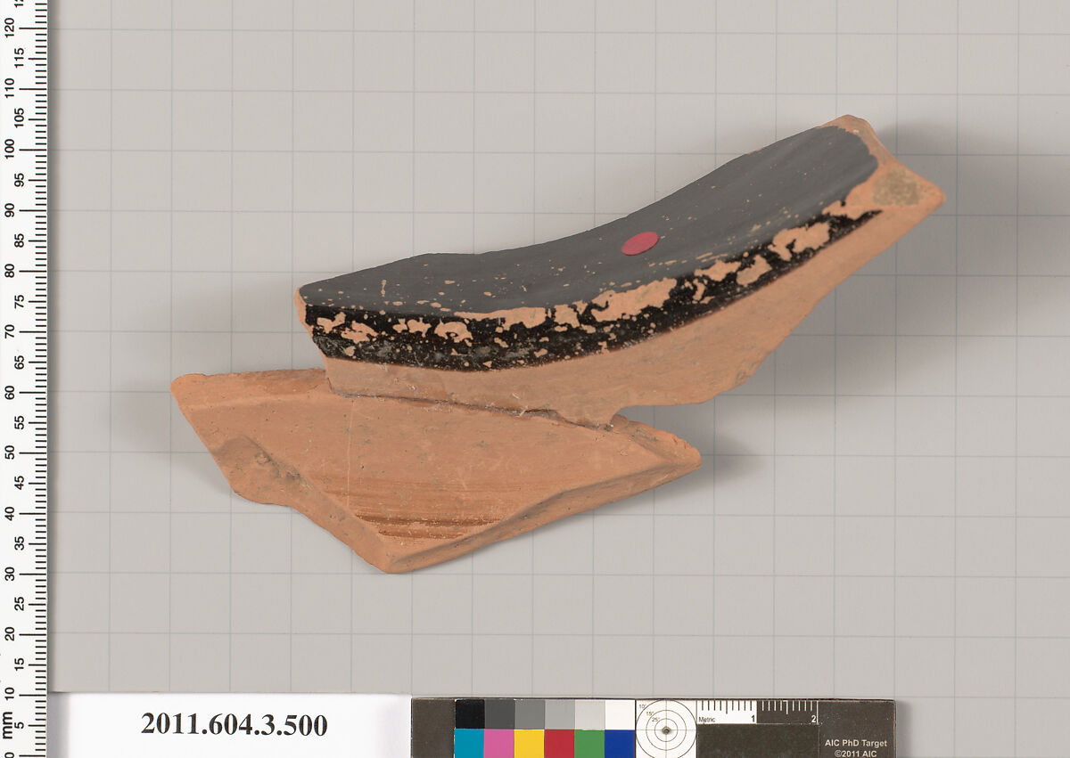 Terracotta fragment of a column-krater (bowl for mixing wine and water), Terracotta, Greek, Attic