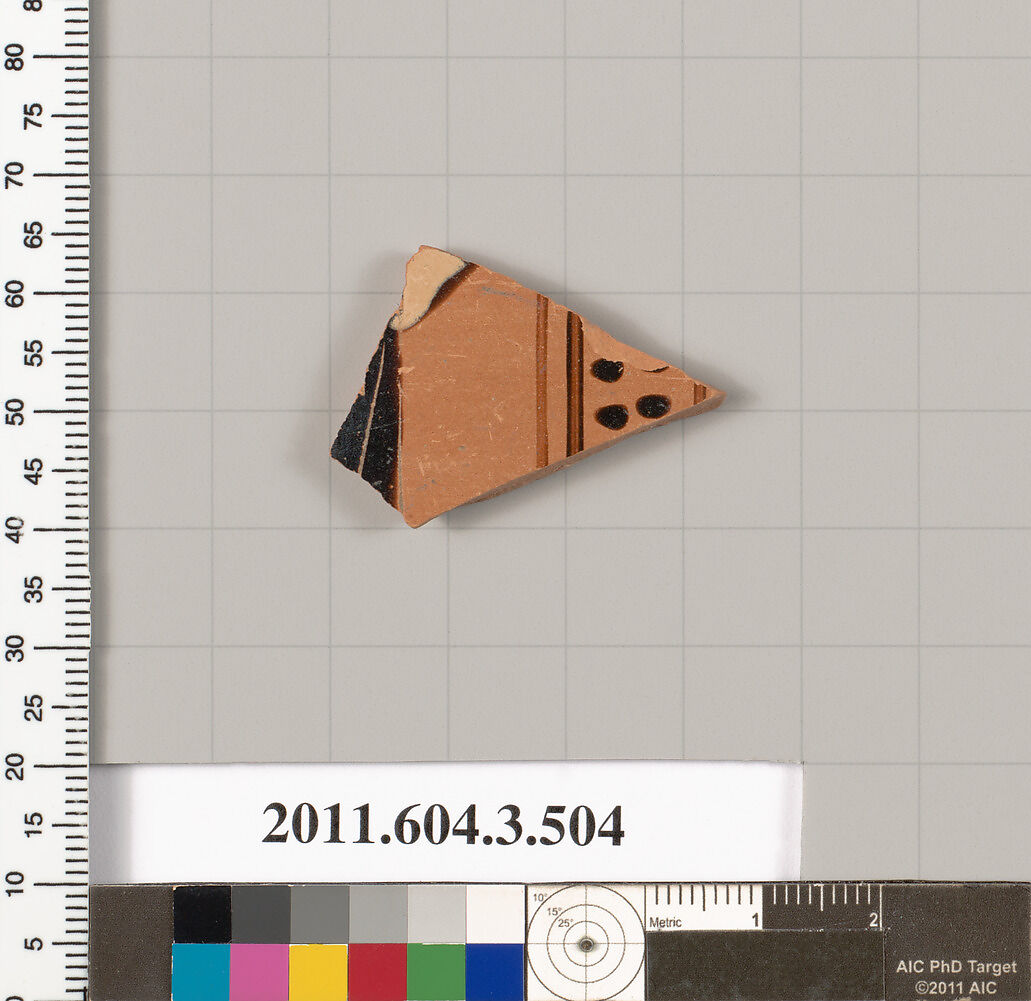 Terracotta fragment of a column-krater (bowl for mixing wine and water), Terracotta, Greek, Attic 