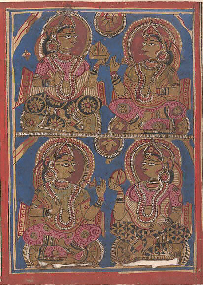 Vigil on the Sixth Night after Mahavira's Birth: Folio from a Kalpasutra Manuscript, Ink, opaque watercolor, and gold on paper, India (Gujarat) 