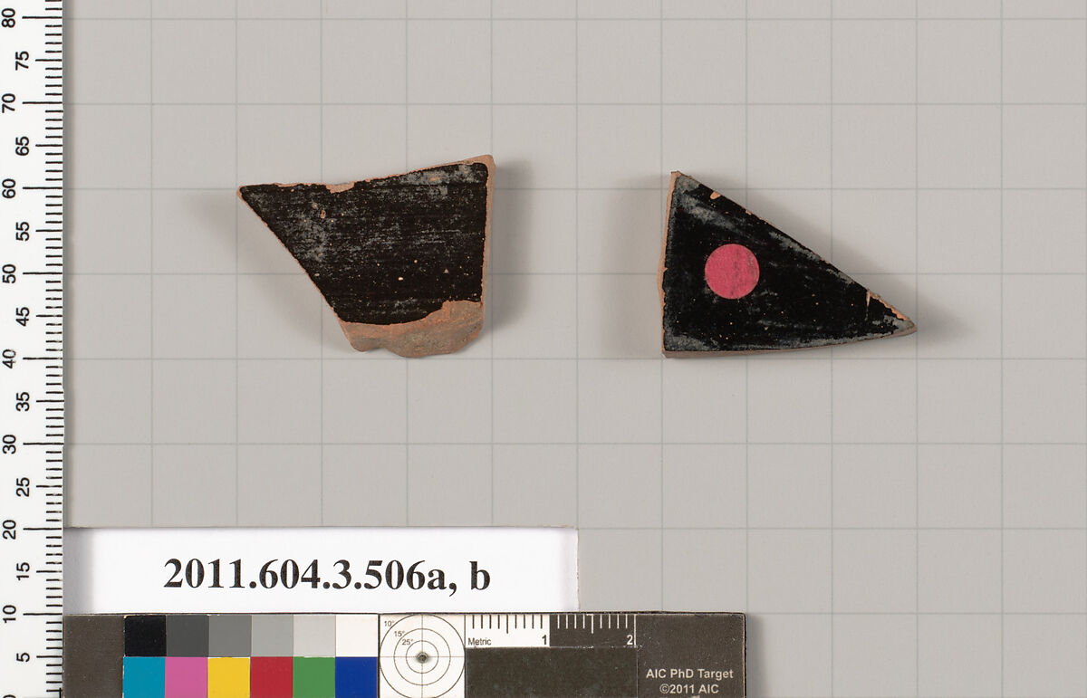 Terracotta fragments of a column-krater (bowl for mixing wine and water), Terracotta, Greek, Attic