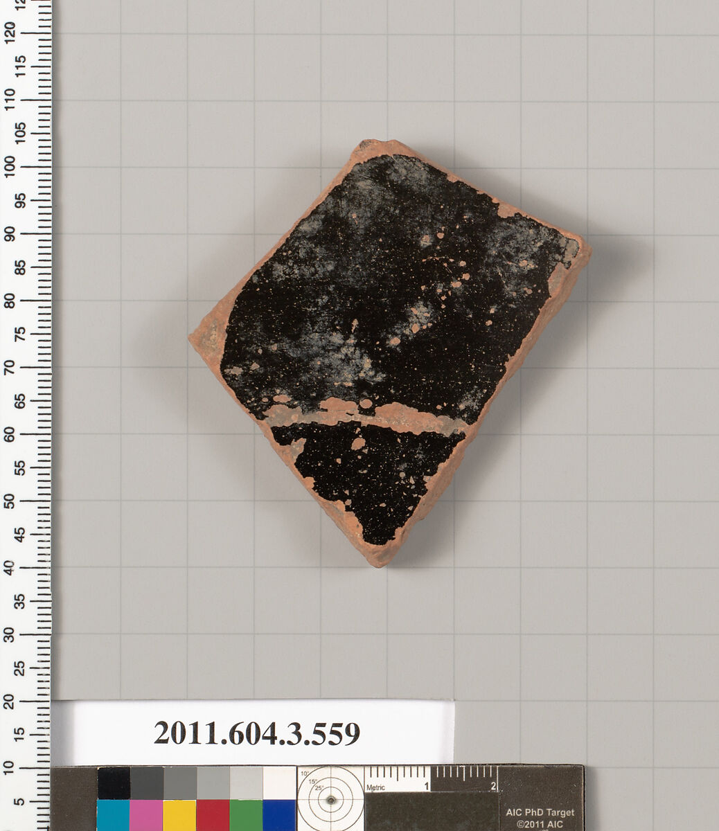 Terracotta fragment of a column-krater (bowl for mixing wine and water), Terracotta, Greek, Attic
