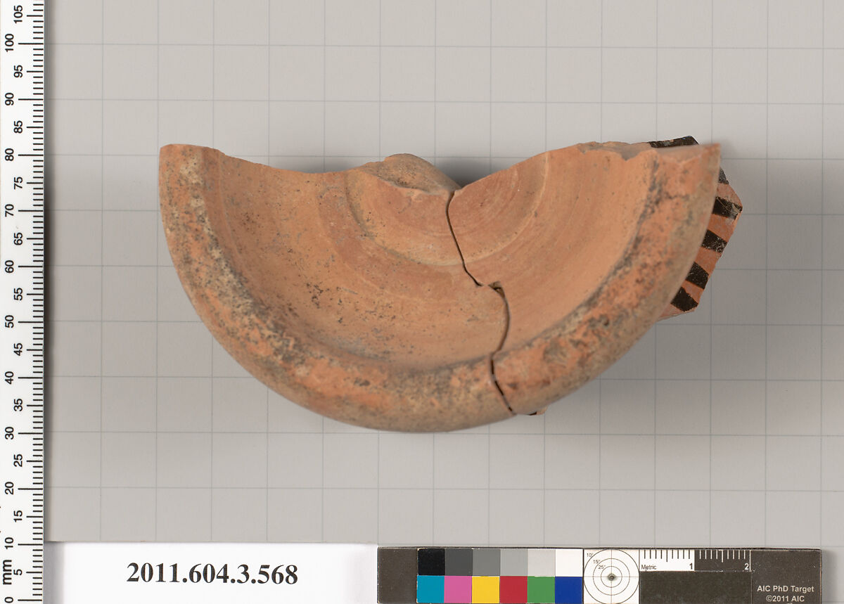 Terracotta fragment of a column-krater (bowl for mixing wine and water), Terracotta, Greek, Attic