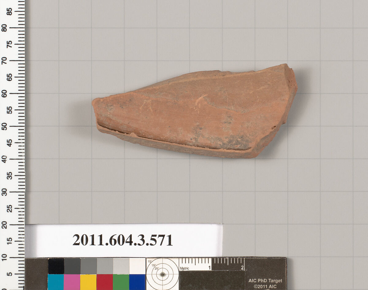 Terracotta fragment of a column-krater (bowl for mixing wine and water), Terracotta, Greek, Attic